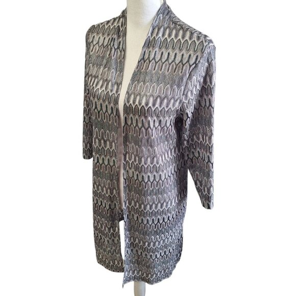 Chicos Travelers Collection Duster Long Thin Knit Metallic Womens Size 1 Gray - Picture 8 of 8